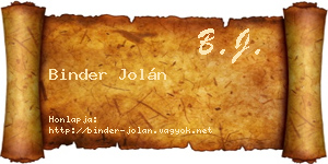 Binder Jolán névjegykártya